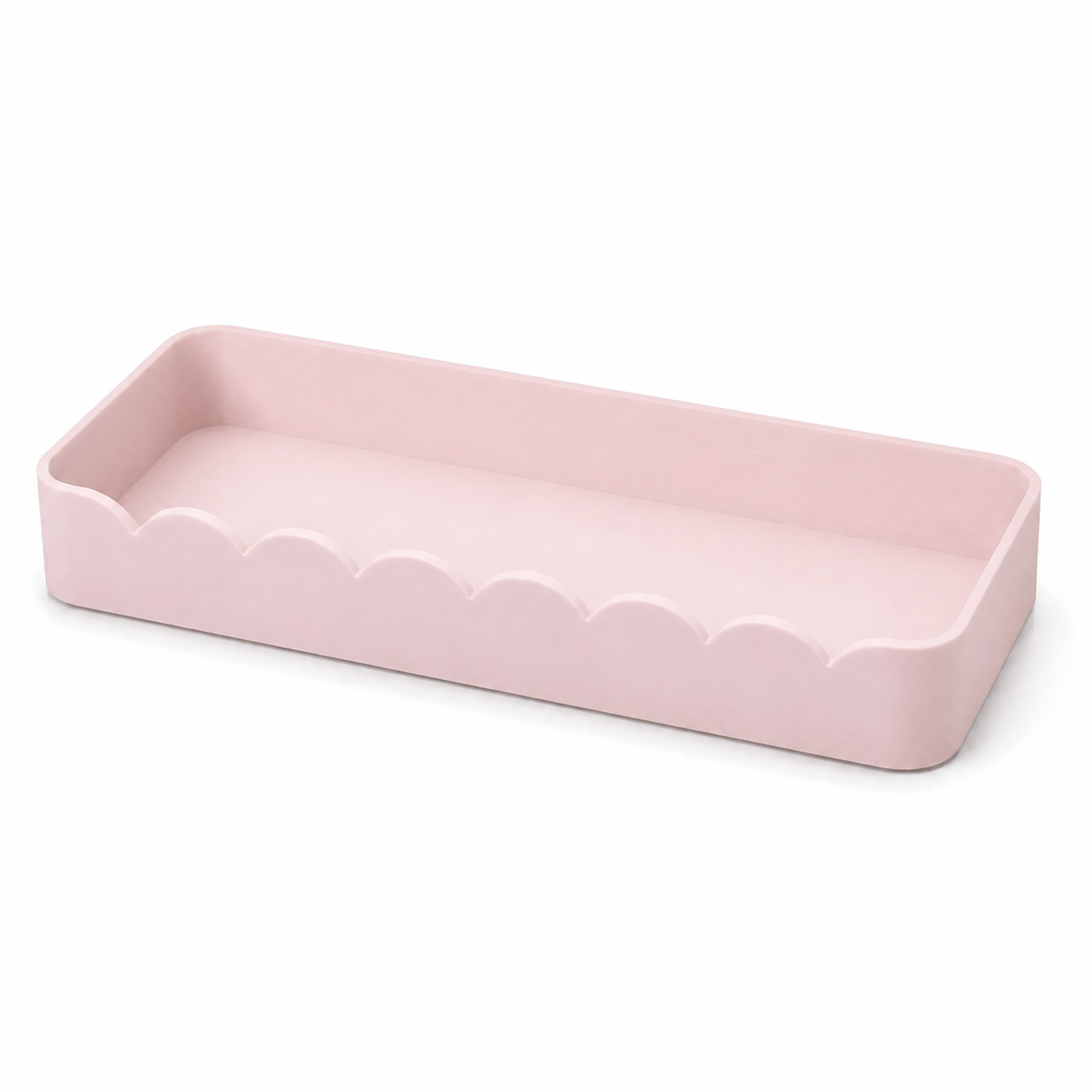 Light Pink Pop Cubby magnetic tray shelf with scalloped front on white background